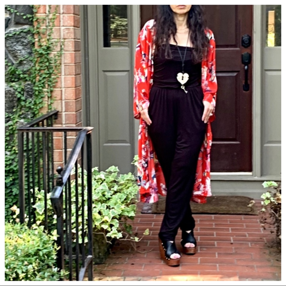 ✨LAST ONE✨Boho red floral side slits kimono jacket - Picture 8 of 8